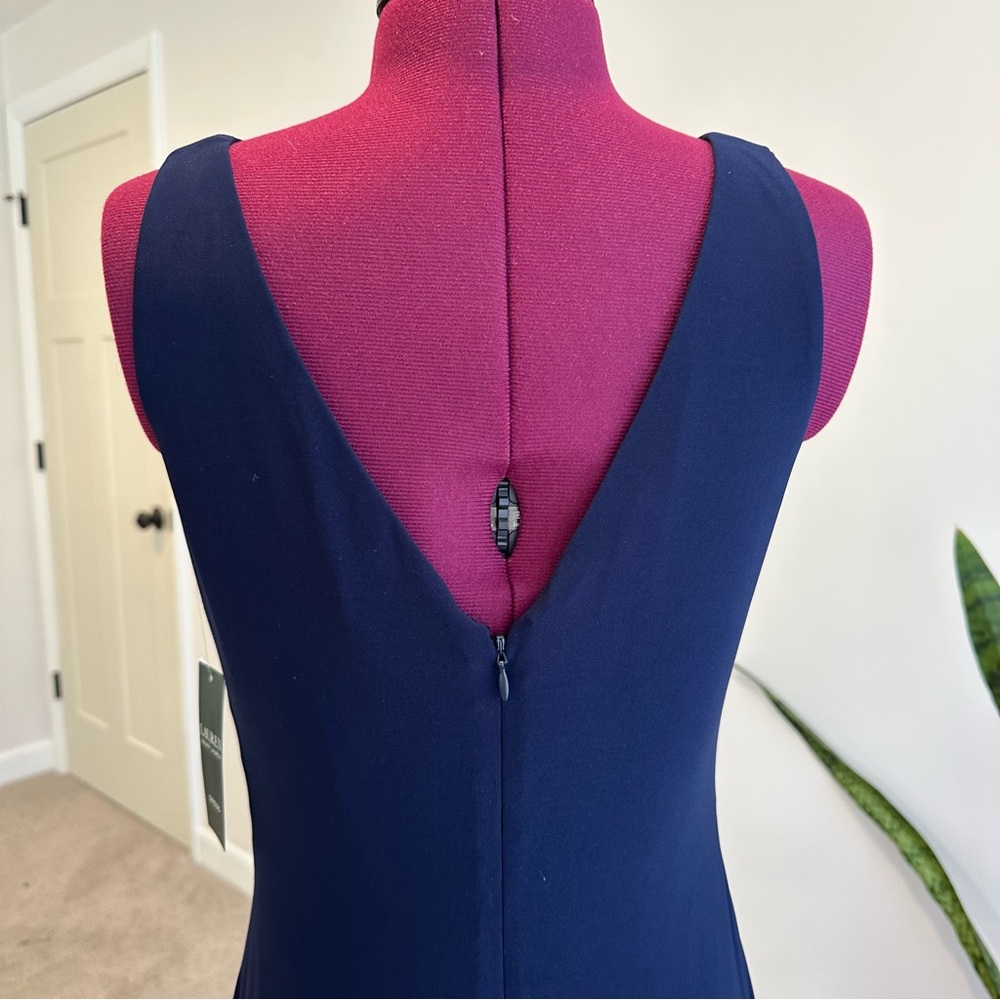 NWT Ralph Lauren Navy Blue Sleeveless Ruched tulle panel a-line Dress - Picture 8 of 12